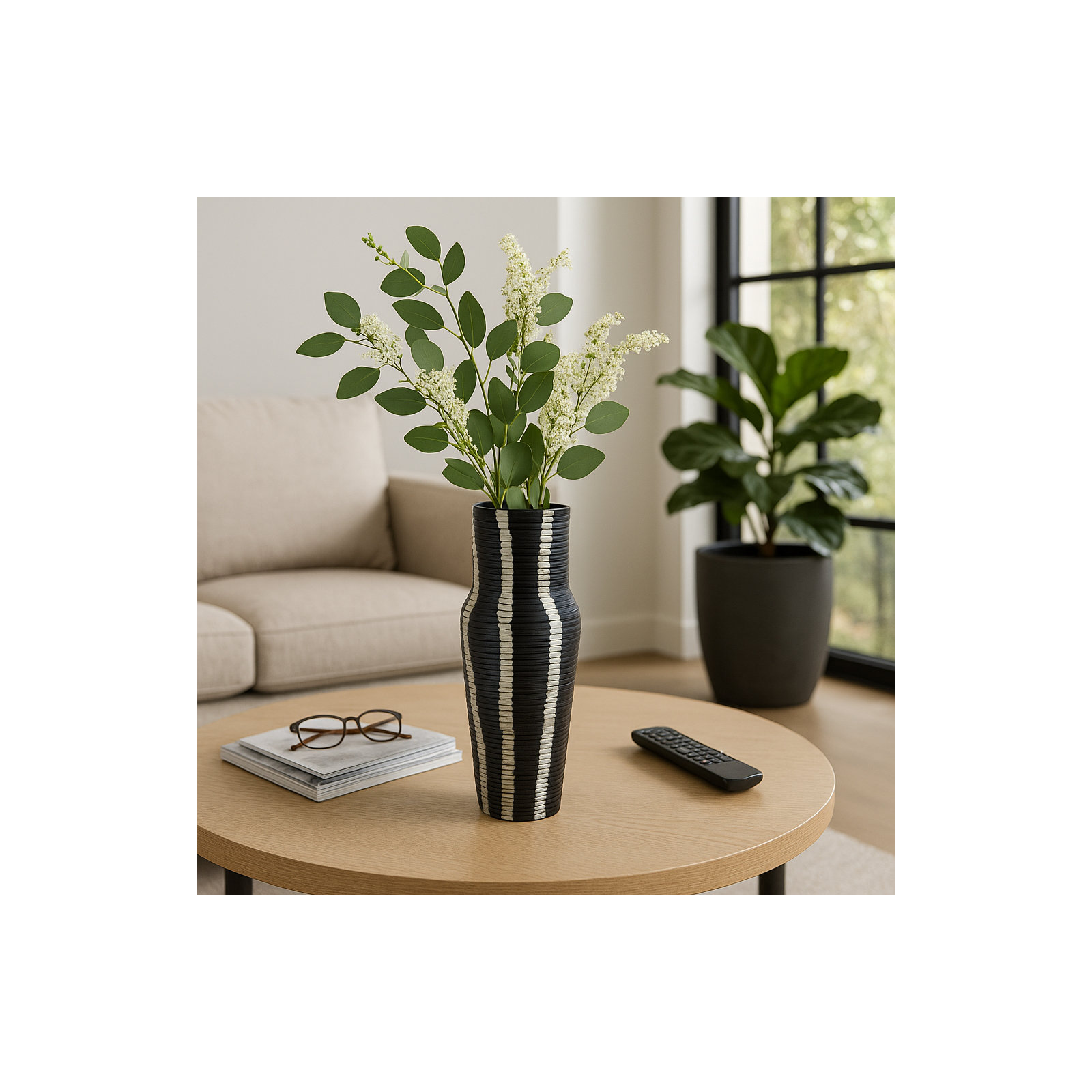 Rosey Patterned Grey Metal Vase, 12" H x 5" W x 5" D