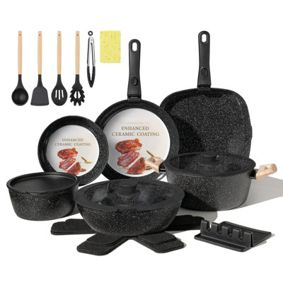 23Pcs Ceramic Cookware Set Non Stick Pots And Pans Set Non Toxic With Detachable Handle Induction Kitchen Cookware Set Space Saving, Oven & Dishwasher