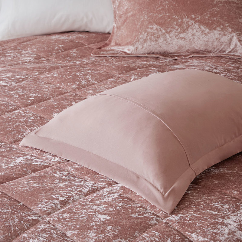 Literie en velours rose poudré pour lit simple/simple XL - Motif diamant - Comprend une couette et un oreiller lavables à la machine. Convient aux lits nécessitant un lavage et un repassage faciles.