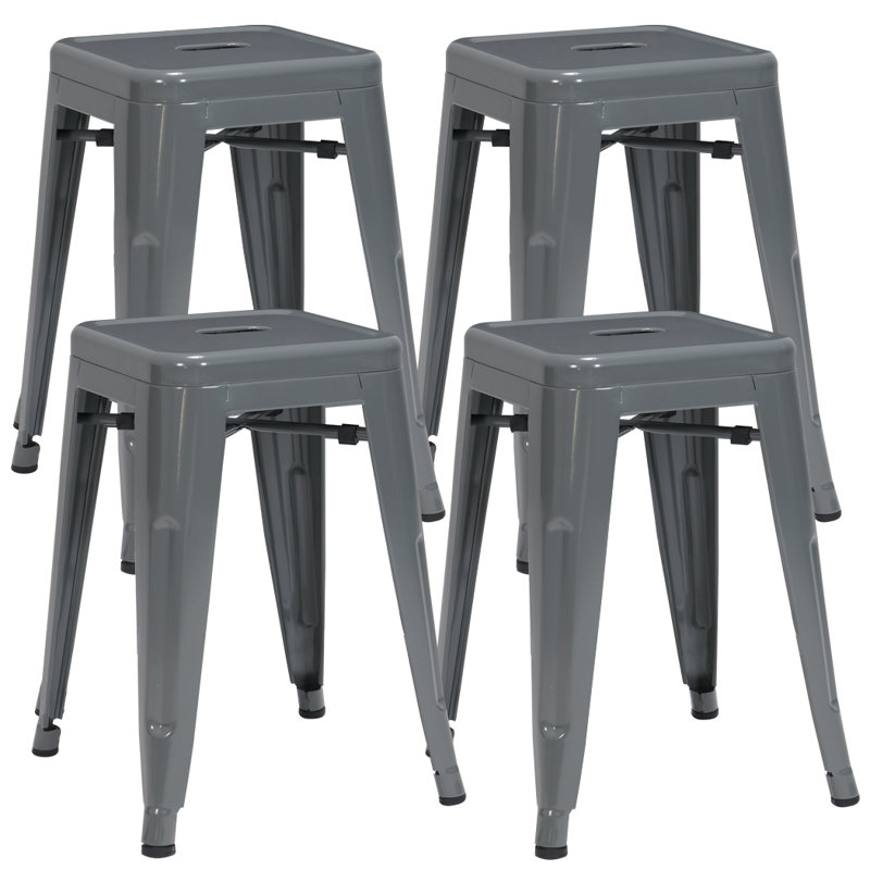 Shively Iron Counter Stool with Iron Frame, Dark Gray