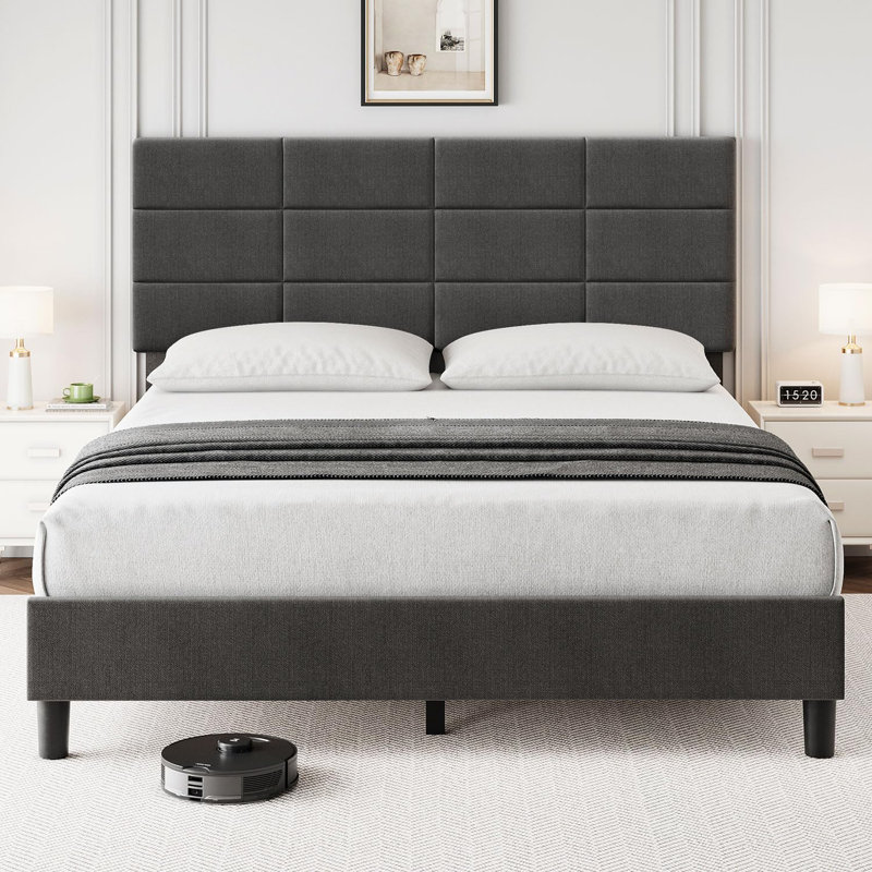 Bed Frame, Bed Frame With Adjustable Upholstered Headboard, Full