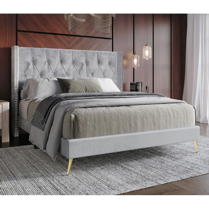Petersfield Upholstered Wingback Bed, Silver Gray, Queen