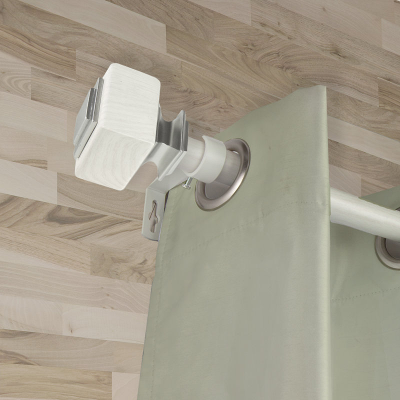 Tringle à rideaux simple en faux bois Abdulahad, 160" - 240", Blanc perle