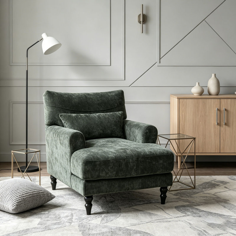 Chaise de loisir d'intérieur rembourrée, chaise longue moderne, Vert