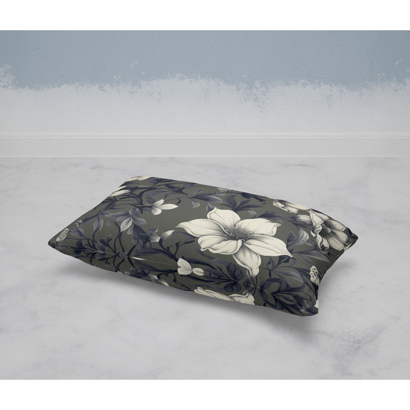Petal Perfection  Rectangular Throw Pillow, Gray