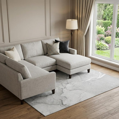 10' X 14' Gray And Ivory Abstract Washable Area Rug With UV Protection