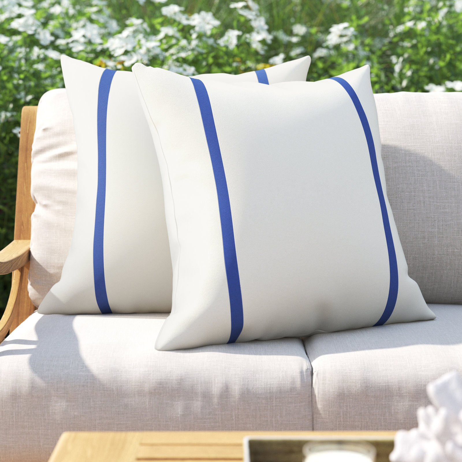 Gatley Sunbrella® Throw Pillow, 18" x 18", Natural/True Blue