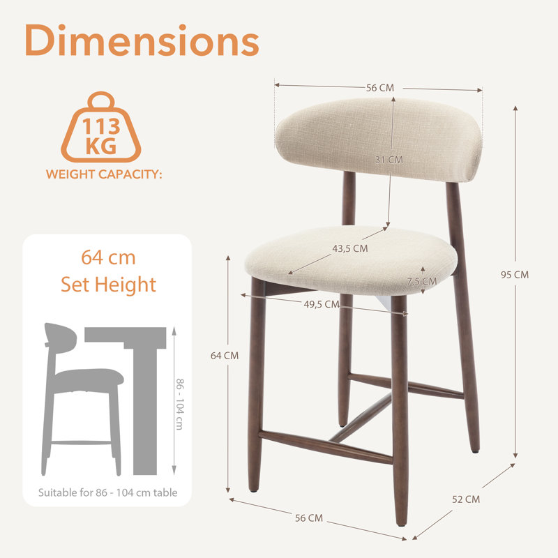Upholstered Counter Stool with Solid Wood Frame, Beige