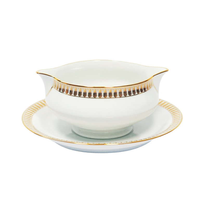 Plumes Porcelain China Gravy Boat, Gold