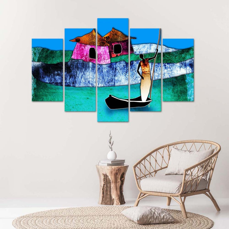 African Landscape - 5 Piece Wrapped Canvas Print, 70cm H x 100cm W