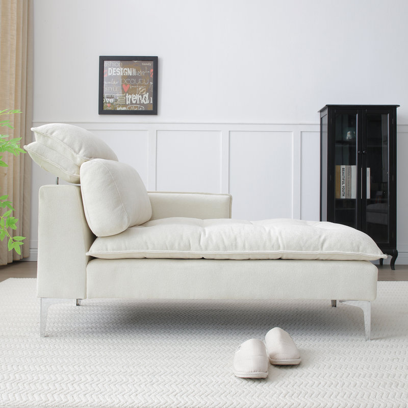 Chaise longue rembourrée Meshawn avec appui-tête réglable, Lin beige