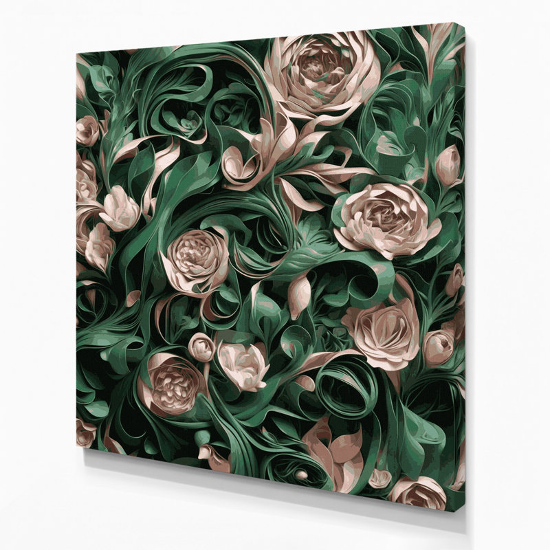 «Abstract Florals 83», art mural sur toile verte, H 32 po x l 32 po
