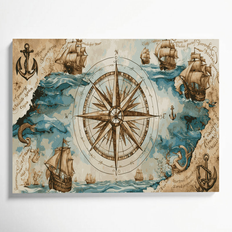 Art nautique sur toile beige, H 20 po x l 24 po