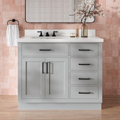 Tidworth 42'' Solid Wood Single Bathroom Vanity with 1.5'' White Quartz Top