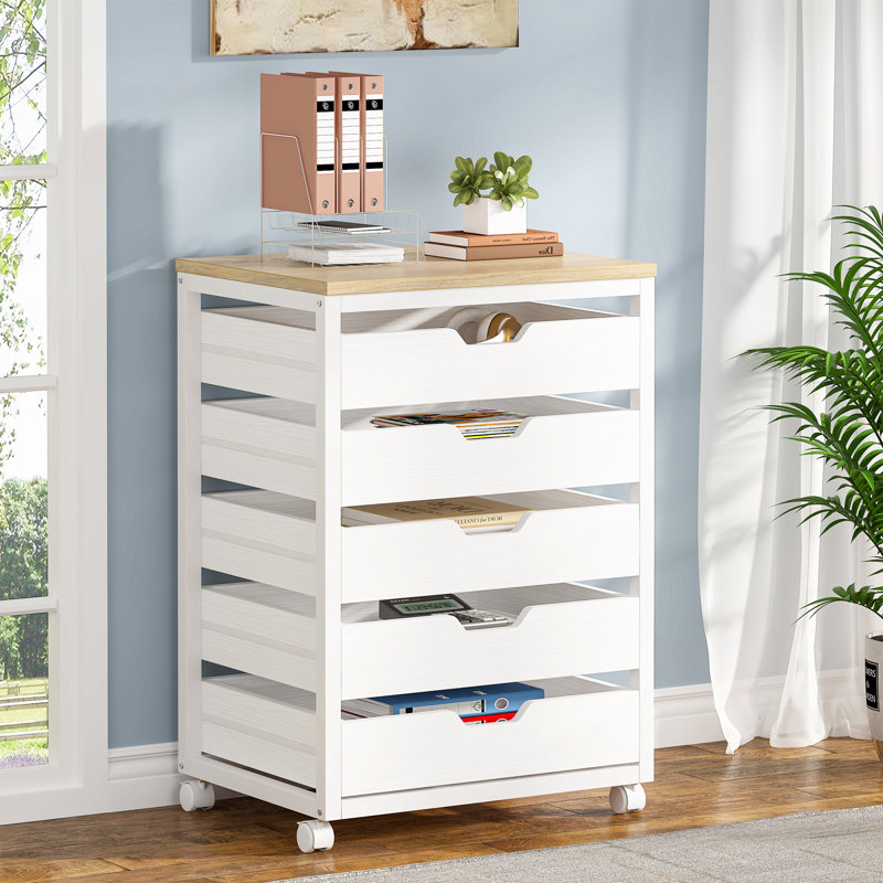 Classeur en bois 5 tiroirs, Natural/White