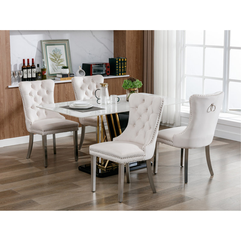 Chaise d'appoint rembourrée Gaudet Fulkerson, Beige, Argent argent