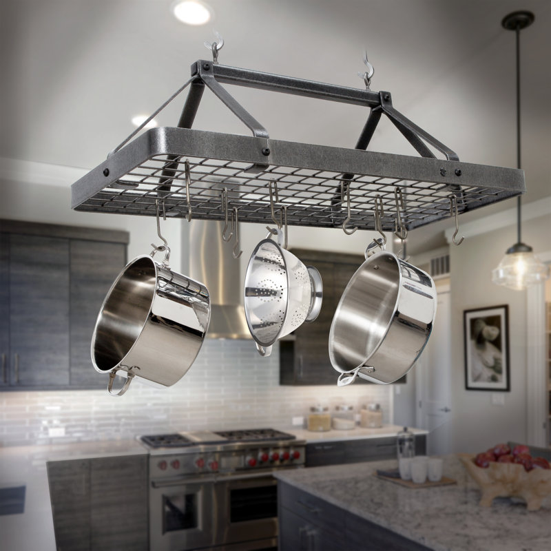Handcrafted Carnival Rectangle Ceiling Pot Rack with 18 Hooks
