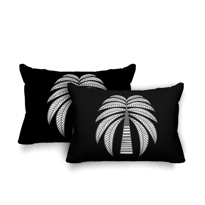 Floral Outdoor Reversible Throw Pillow, Black