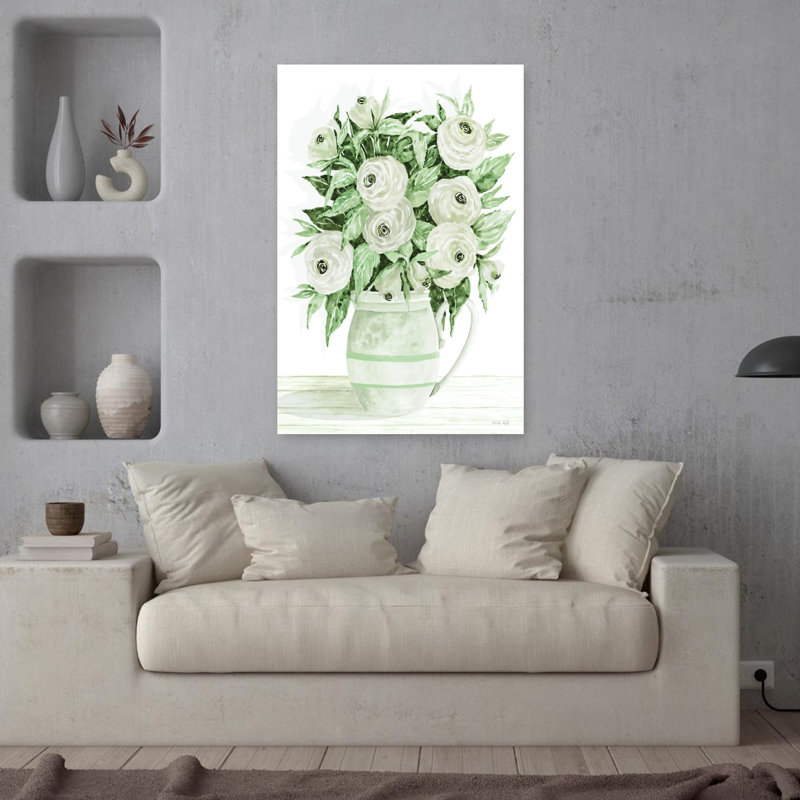«Ranunculus Pitcher», art floral contemporain, H 36 po x l 24 po