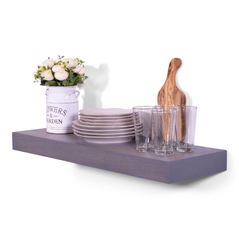 Brough Pine Solid Wood Floating Shelf, Grey, 3" H x 60" W x 11.5" D