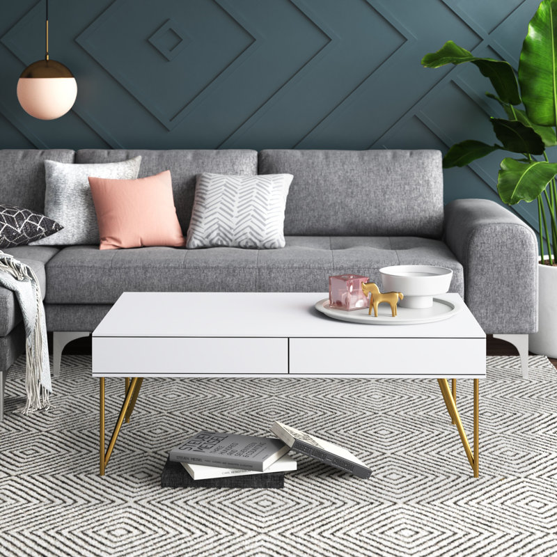 Table basse avec rangement Lutwin, Blanc