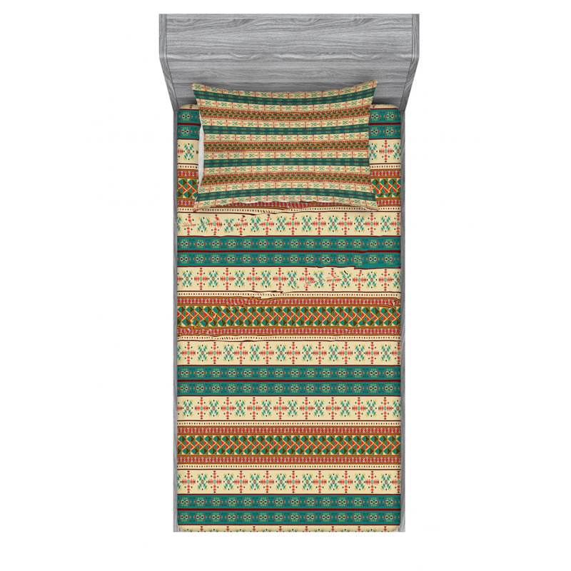 Microfiber Striped Sheet Set, Twin Sheet Set with Fitted Sheet, Yellow Geometric