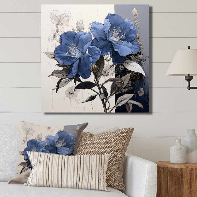 Impression florale sur fond de rhododendron, H 30 po x l 30 po x P 1 po, Toile tendue