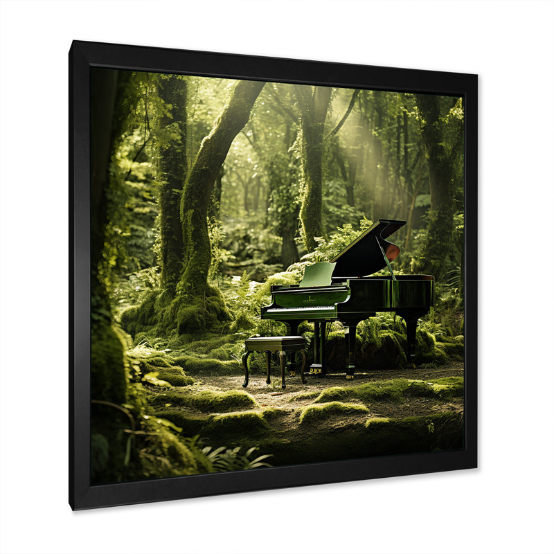 Piano Forest Serenade sur toile, Cadre simple noir, H 36 po x l 36 po x P 1,5 po