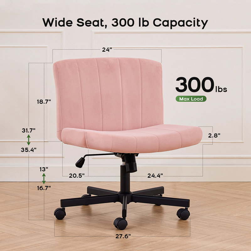 Modern Criss Cross Chair with Wheels, Wide Seat Armless for Home Office, Pink