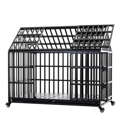 Heavy Duty Dog Crates Metal Kennel And Crate With 4 Lockable Wheels