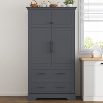 Garde-manger autoportant 40 po x 18 po x 72,6 po Farmhouse, armoire de rangement à 4 portes avec plateaux coulissants, tiroirs et plateau de rangement pour moule à gâteau, gris