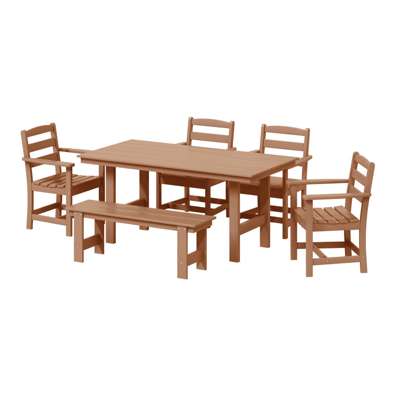 Ensemble de salle à manger avec accoudoirs 6 pièces et banc, Brun