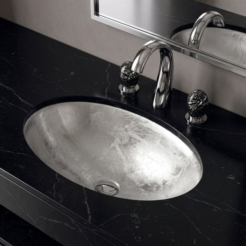 Flou Undermount Modern Bathroom Sink, Silver Leaf