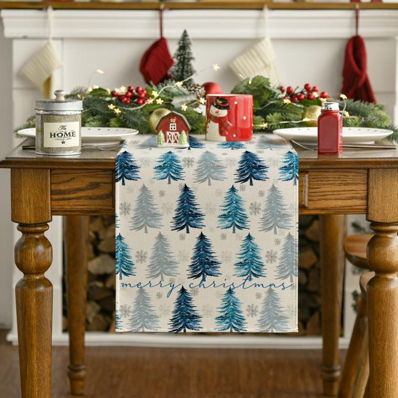 Chemin de table de Noël arbre de Noël, décoration de table de salle à manger saisonnière pour la fête, 72 po x 13 po
