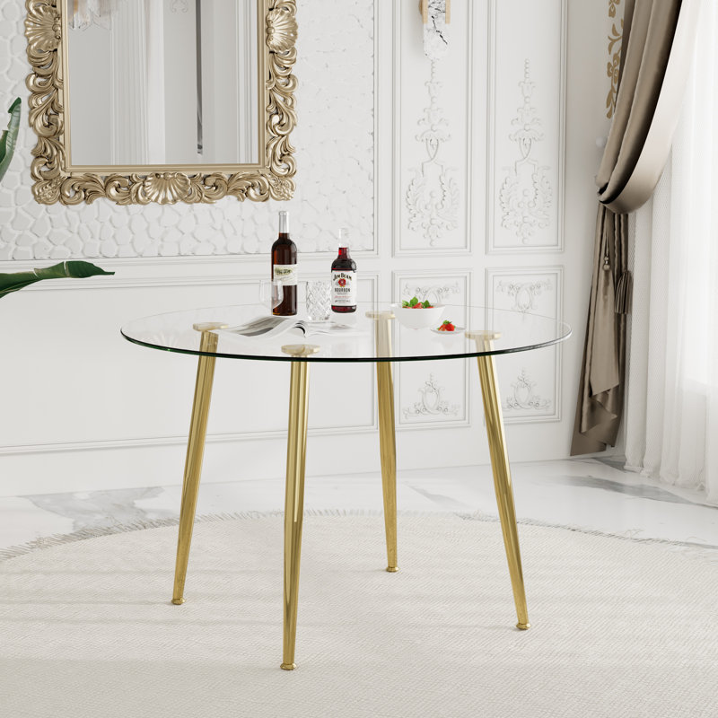 36-Inch Round Tempered Glass Dining Table for 2-4 Space-Saving Small Kitchen Table with Heavy-Duty Metal Legs Perfect for Dining Room, Apartment
