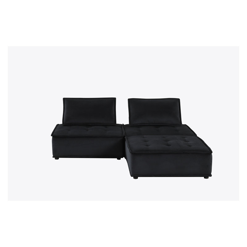 Sebron Upholstered Sectional, Black Velvet, 29" H x 80" W x 80" D
