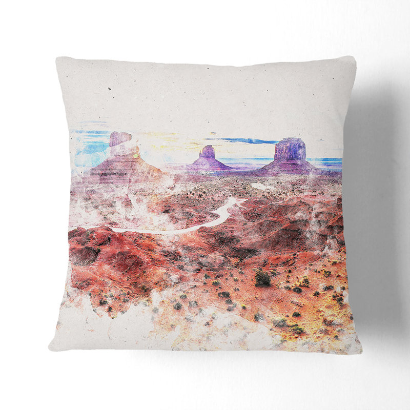 Monument Valley Watercolour Cushion with Filling, Black, 40cm H x 40cm W x 15cm D
