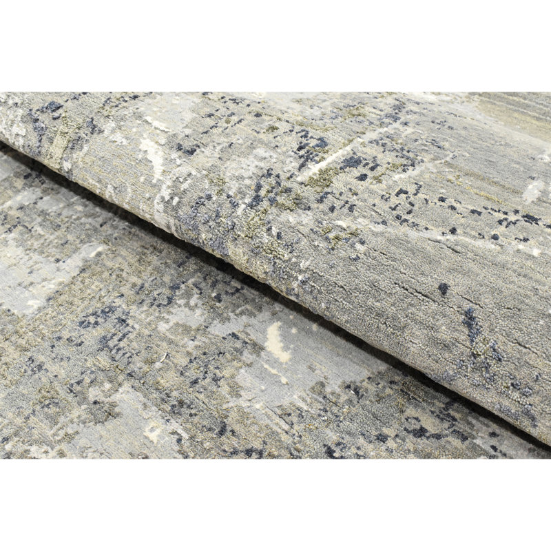 Abstract Area Rug in Gray/White, Rectangle 12' x 15', Silver/Gray/Black