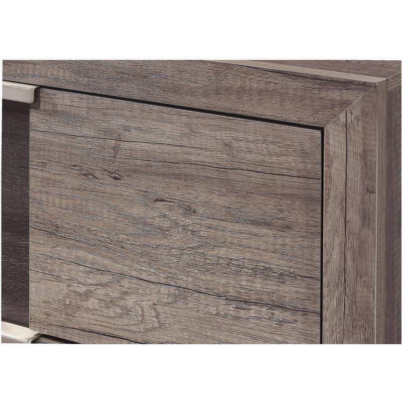 1pc Table de chevet à finition brune rustique Deux tiroirs Boutons en métal Meubles de chambre à coucher en bois