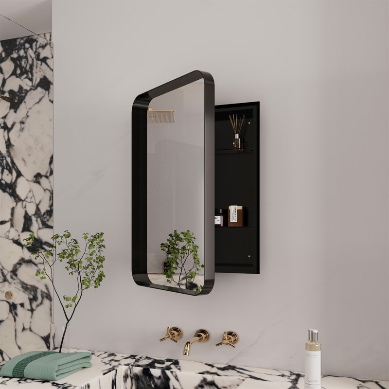 Armoire à pharmacie encastrée en métal avec miroir et miroir mural à tablettes réglables avec rangement pour salle de bain