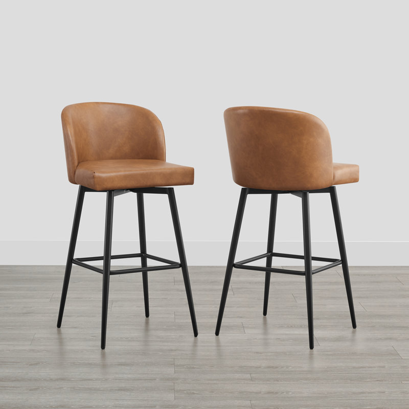 Tabouret de bar et de bar Benedit, Tabouret de bar (siège d'une hauteur de 30 po), Similicuir brun cognac