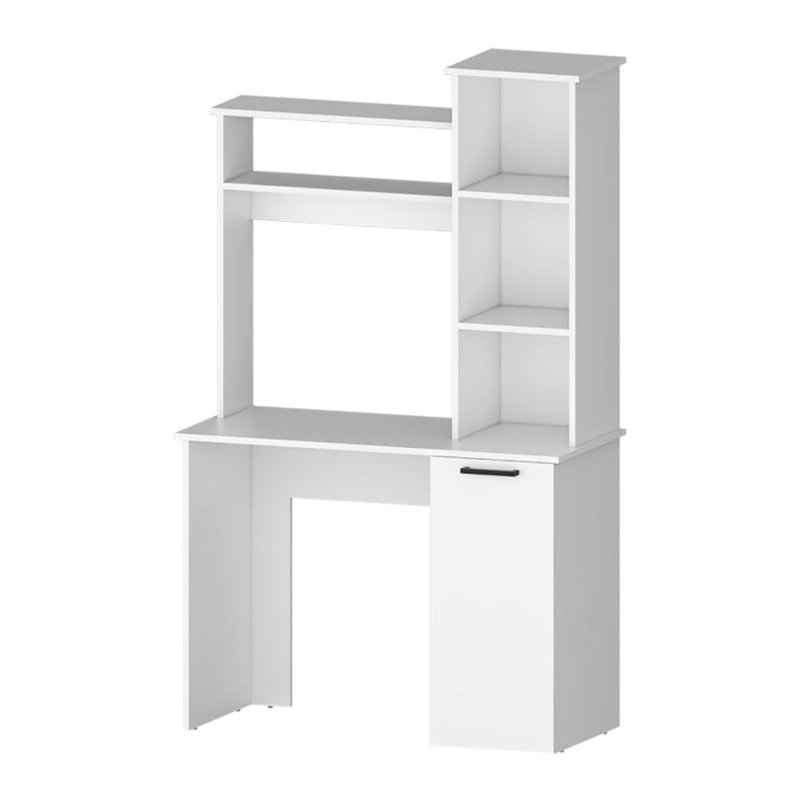 Bureau d'ordinateur avec 3 tablettes et système d'organisation moderne blanc