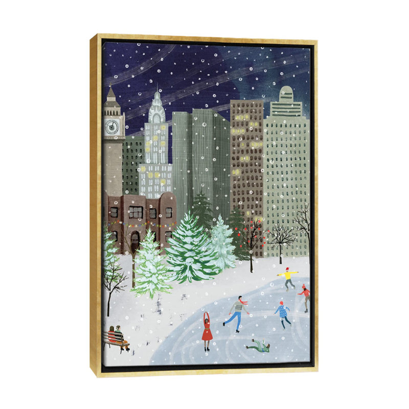 «Christmas in the City I» par Grace Popp - impression d'art graphique, H 26 po x l 18 po x 1,5 po, Toile encadrée d'or