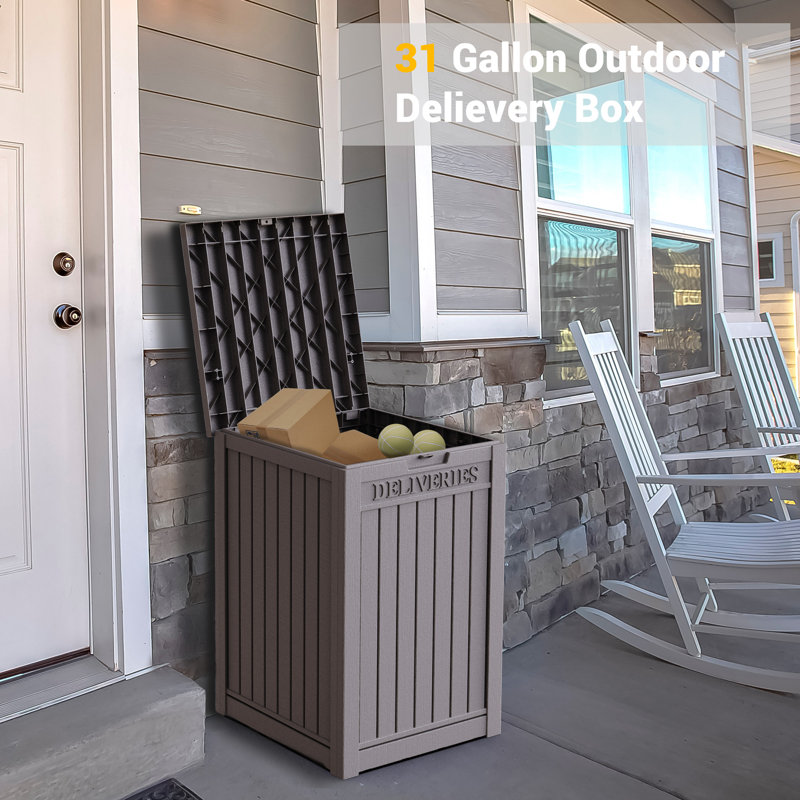 Taupe Lockable Resin Wicker 48 Gallon Deck Box
