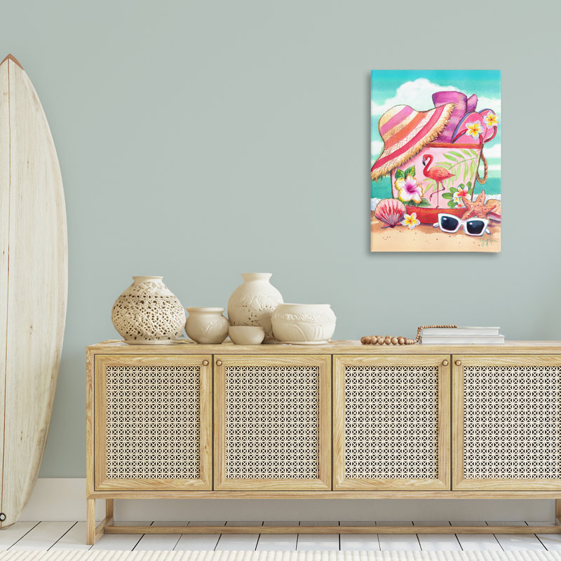 Art floral sur toile avec sac de plage floral par Geoff Allen, H 36 po x l 24 po