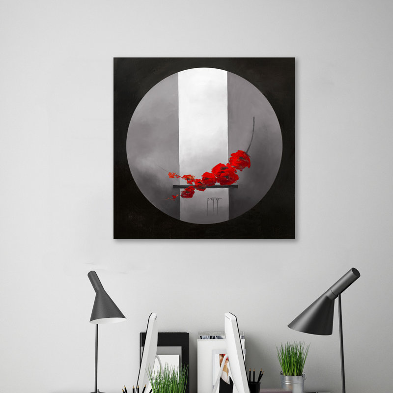 « fleurs rouges », reproduction de peinture à l’acrylique sur toile tendue, H 12 po x l 12 po x P 1,5 po