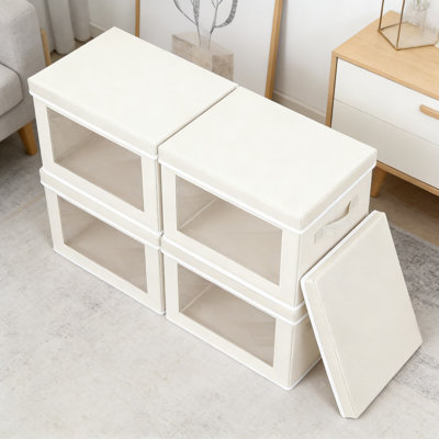 Bacs de rangement pliables avec fenêtre transparente et couvercle amovible - Boîtes de rangement en tissu pour tablettes, organisateurs de garde-robe, rangement