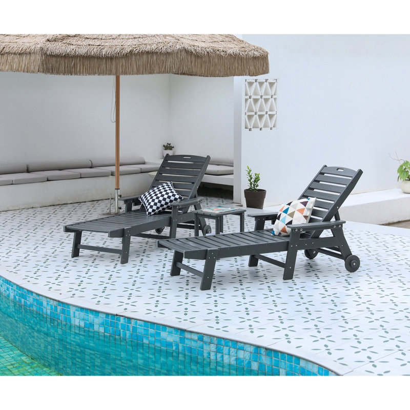 Ensemble de chaise longue surdimensionnée 3 pièces de qualité supérieure avec table d'appoint, toutes saisons, 5 positions, roues et porte-gobelet