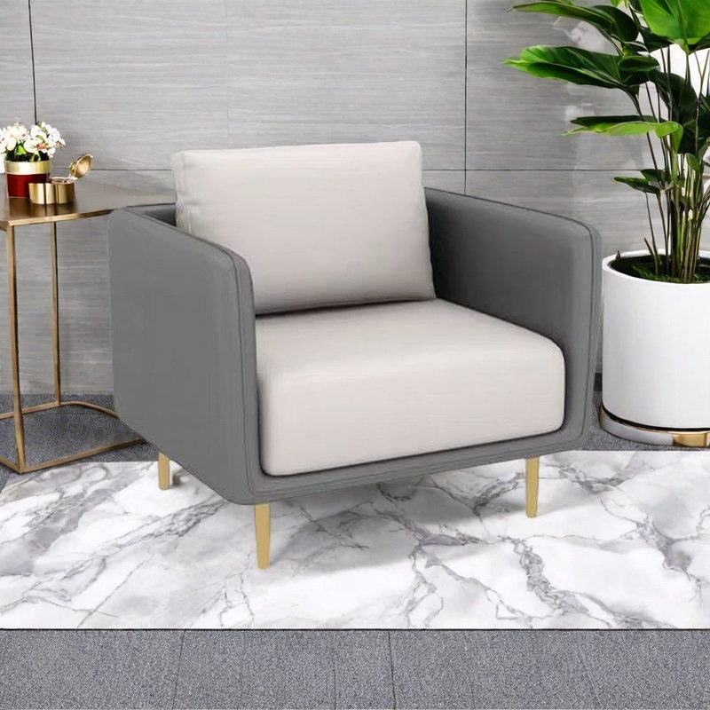 Fauteuil d'appoint léger et luxueux, Gris / similicuir blanc cassé