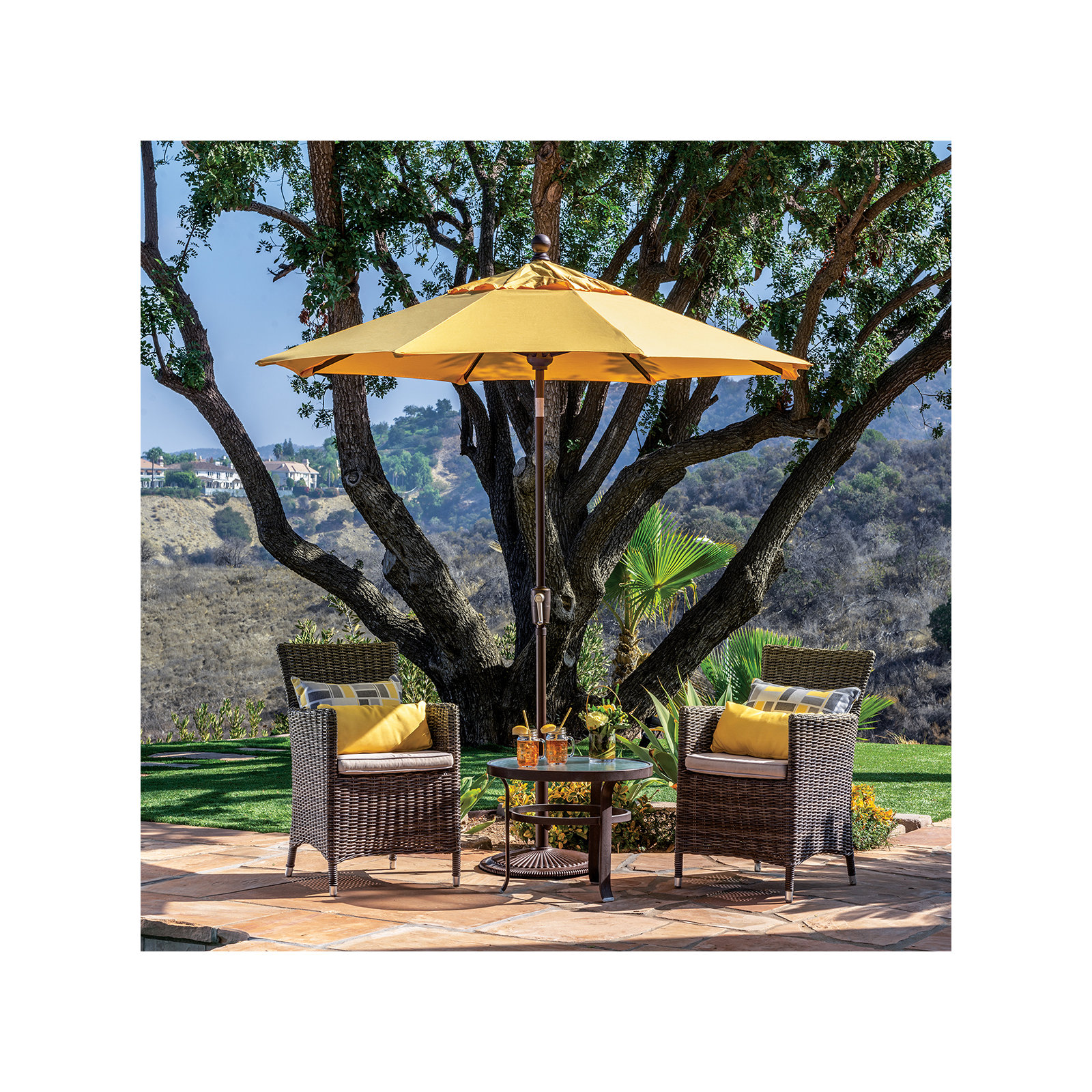 Launceston Market Umbrella, Lemon Solefin, Bronze, 96" H x 90" W x 90" D